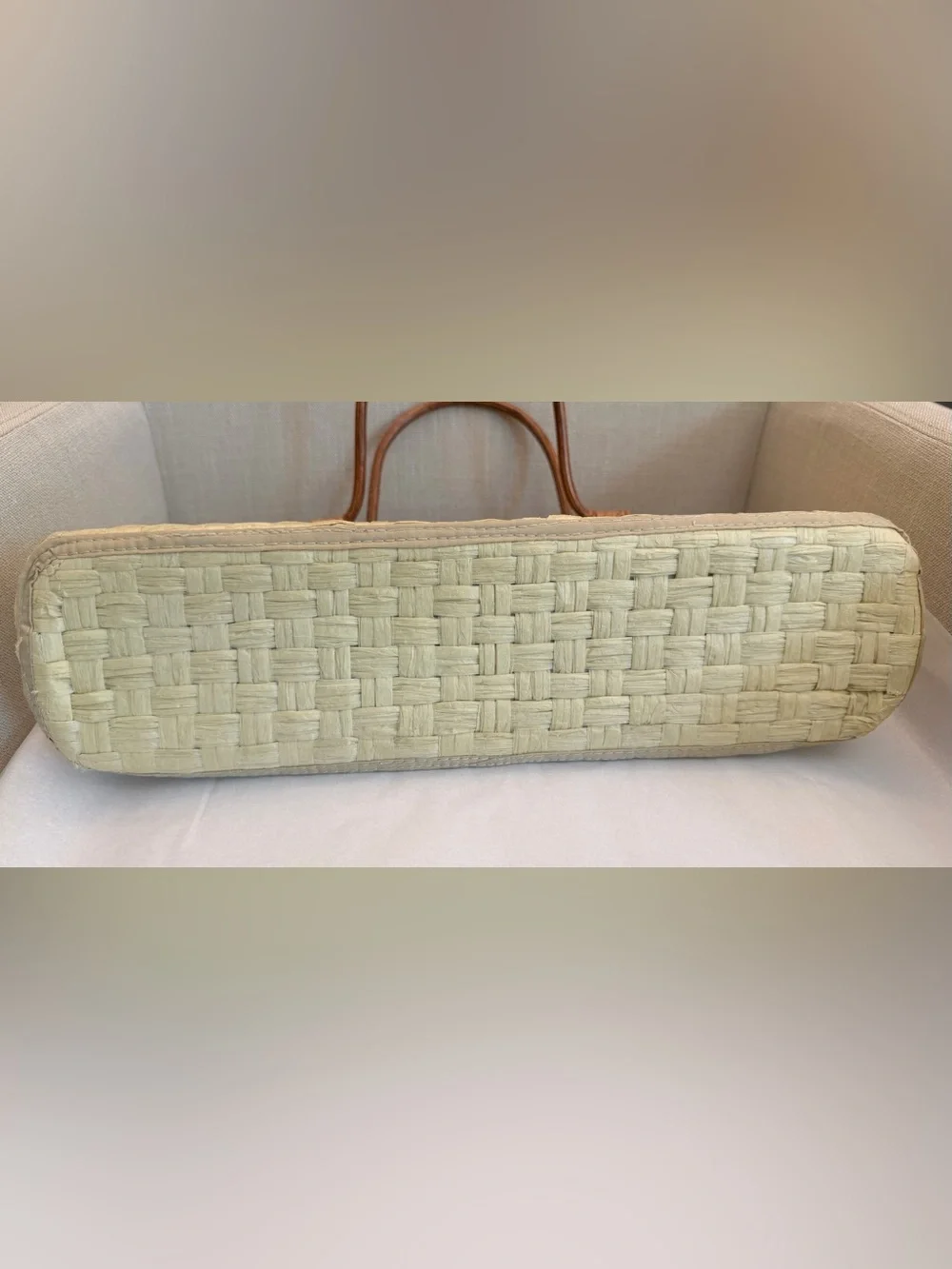 Jessica McClintock Vintage Woven Straw Bamboo Handle Handbag Coastal Summer Bag